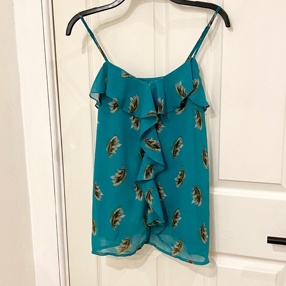 Ruffled, feather print spaghetti strap top - Picture 1 of 4
